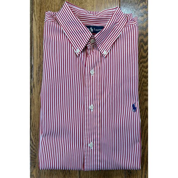 Ralph Lauren Red & White Striped Classic Fit Button Down Shirt 100% Cotton 17/34 - Picture 9 of 9